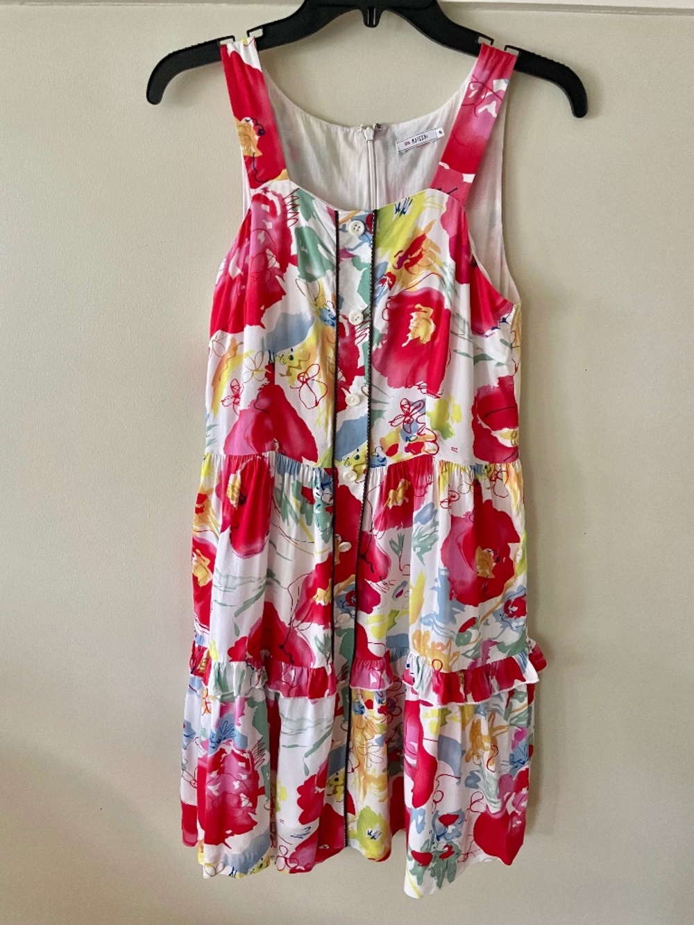 Jessica Red Abstract Watercolor Floral Tiered Sundress